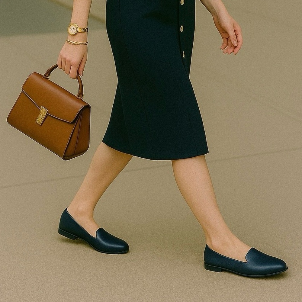 Naturalizer Emiline Flats Inky Navy Genuine Leather Loafers Size 7m New With Box